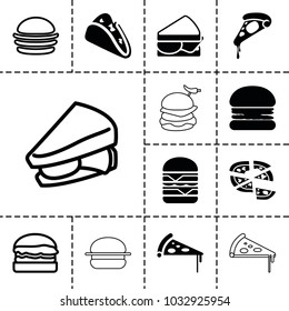 Cheese icons. set of 13 editable filled and outline cheese icons such as burger, taco, pizza, double burger, sandwich