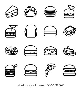 Cheese icons set. set of 16 cheese outline icons such as cheese, burger, pizza, taco, sandwich, double burger with flag, burger with pepper