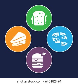 Cheese icons set. set of 4 cheese filled icons such as pizza, sandwich