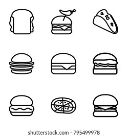 Cheese icons. set of 9 editable outline cheese icons such as burger, taco, pizza, burger with pepper, cheeseburger