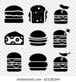 Cheese icons set. set of 9 cheese filled icons such as cheese, burger, double burger with flag
