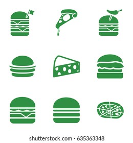 Cheese icons set. set of 9 cheese filled icons such as burger, pizza, double burger with flag, burger with pepper, cheeseburger
