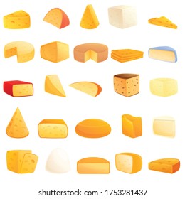 Cheese icons set. Cartoon set of cheese vector icons for web design