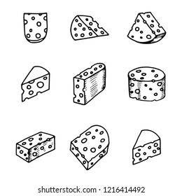 cheese icons set. isolated objects silhouettes.