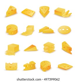 Cheese Icons Set - Isolated On White Background - Vector Illustration