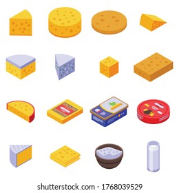 Cheese icons set. Isometric set of cheese vector icons for web design isolated on white background