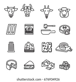 Iconos de queso. Vector de material de estilo de línea.