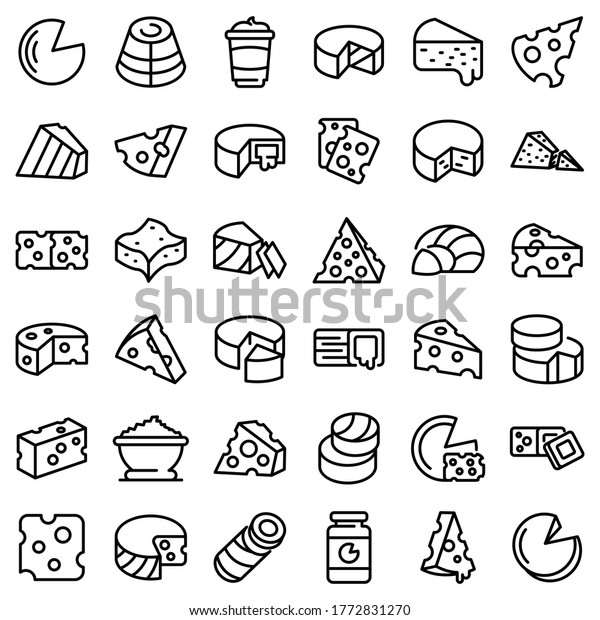 Cheese icons set. Outline\
set of cheese vector icons for web design isolated on white\
background