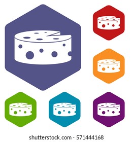 Cheese icons set rhombus in different colors isolated on white background