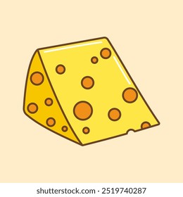 Cheese Illustration Flat Color Isolated on Yelllow Background