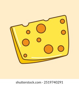 Cheese Illustration Flat Color Isolated on Yelllow Background