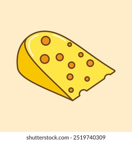 Cheese Illustration Flat Color Isolated on Yelllow Background