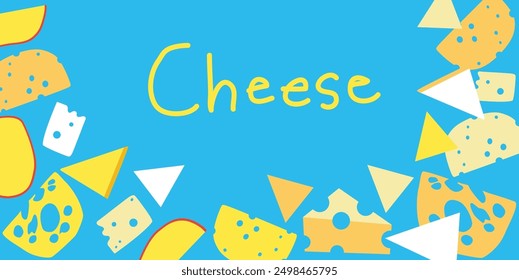 Cheese illustration, top view frame. Food design template. Package pattern. Vector illustration with a collection of cheese. simple style image.