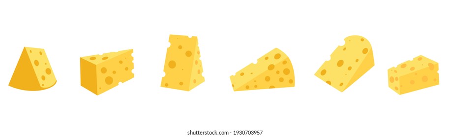 .Cheese with isolated on white background, vector flat illustration. A set of different cheeses