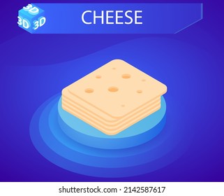 Cheese isometric design icon. Vector web illustration. 3d colorful concept