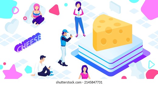 Cheese isometric design icon. Vector web illustration. 3d colorful concept