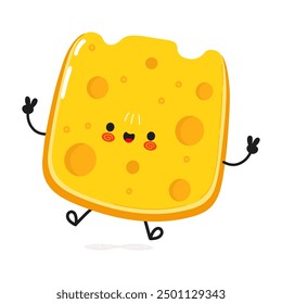 Cheese jumping character. Vector hand drawn cartoon kawaii character illustration icon. Isolated on white background. Cheese character concept
