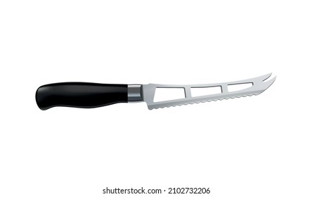 Cheese knife with black handle on white background realistic vector illustration