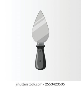 Cheese knife with a sharp, serrated edge, designed for slicing and serving cheese. Ideal for culinary use or as an accessory in kitchen tool illustrations.