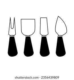 Cheese Knives Set Vector: 4 Unique Cheese Knives. Perfect for crafting cheese platter visuals, culinary illustrations, or restaurant menus. 