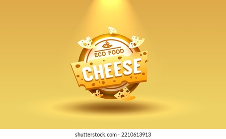 Cheese label eco food poster, banner menu product. Vector illustration