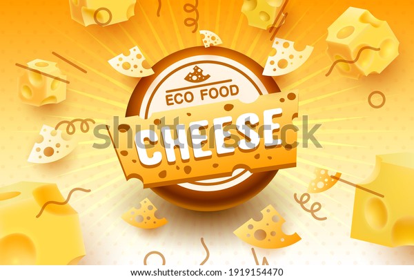 Cheese label eco food poster, banner menu\
product. Vector\
illustration