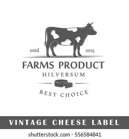 Cheese label isolated on white background. Design element. Template for logo, signage, branding design. Vector illustration
