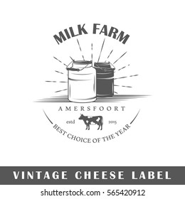 Cheese label isolated on white background. Design element. Template for logo, signage, branding design. Vector illustration