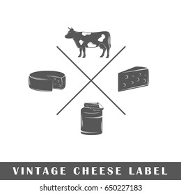 Cheese label isolated on white background. Design element. Template for logo, signage, branding design. Vector illustration