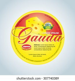 Cheese label template design.  Yellow and red round cheese label . Vector illustration.
