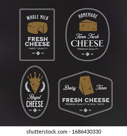 Cheese labels set. Fresh farm product badges emblems logo. Vector vintage illustration.