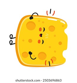 Carácter de risa de queso. Icono de ilustración de personaje kawaii de dibujos animados dibujado a mano de Vector. Aislado sobre fondo blanco. Concepto de carácter de queso