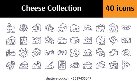 Cheese Line Icon Bundle. Minimalistic Linear Pictogram for Web and Graphic Design, Apps, Banners, Social Network and Cards