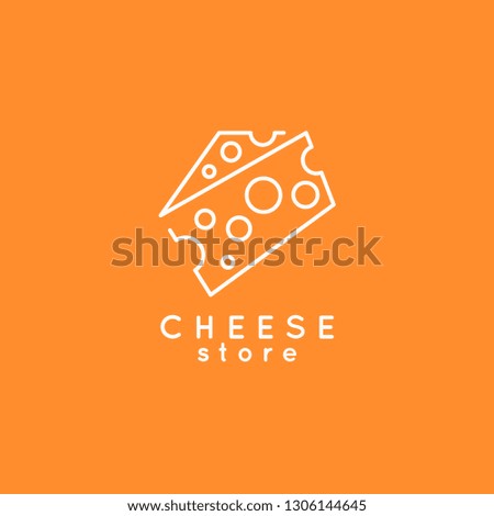Cheese line icon. Cheese store logo on yellow background