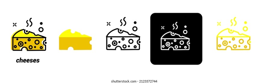 
Cheese linear icon. 5 different icon options. Isolate on White Background. Vector illustration.