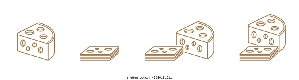 Cheese linear icon set isolated on transparent background. Cheese slices line icons. Editable stroke.