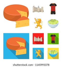 Cheese, lion and other symbols of the country.Belgium set collection icons in cartoon,flat style vector symbol stock illustration web.