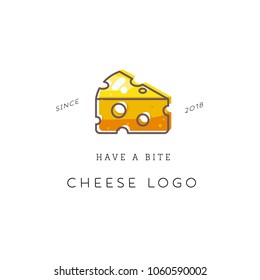 Cheese logo design concept in the flat style. Trendy vector logotype design with cheese. Vector illustration organic product, line work design. Minimalistic cheese logotype.