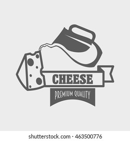 Cheese logo design template with solid piece of cheese and milk jug