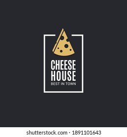 Cheese logo with cheese slice on black background