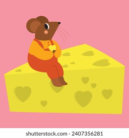 Cheese lovers day , Cute rat holding Cheese cartoon vector