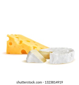 Cheese low poly. Fresh, nutritious, tasty brie cheese. Vector illustration. Cheese in triangulation technique.