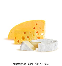 Cheese low poly. Fresh, nutritious, tasty brie cheese. Vector illustration. Cheese in triangulation technique.