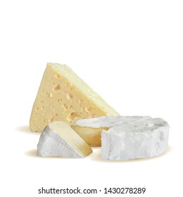 Cheese low poly. Fresh, nutritious, tasty brie cheese. Vector illustration. Cheese in triangulation technique.