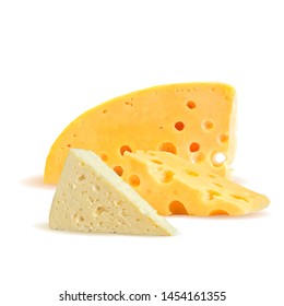 Cheese low poly. Fresh, nutritious, tasty brie cheese. Vector illustration. Cheese in triangulation technique.