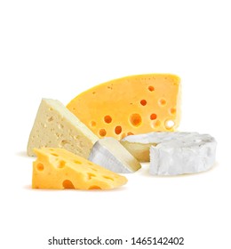 Cheese low poly. Fresh, nutritious, tasty brie cheese. Vector illustration. Cheese in triangulation technique.