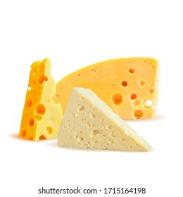 Cheese low poly. Fresh, nutritious, tasty brie cheese. Vector illustration. Cheese in triangulation technique.