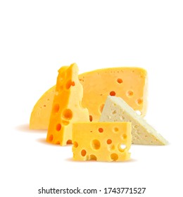 Cheese low poly. Fresh, nutritious, tasty brie cheese. Vector illustration. Cheese in triangulation technique.