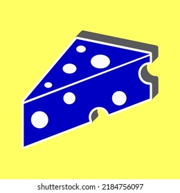 Cheese Maasdam sign. Blue Icon with white stroke in 3d at yellow Background. Illustration.