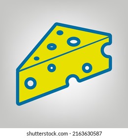 Cheese Maasdam sign. Icon in colors of Ukraine flag (yellow, blue) at gray Background. Illustration.